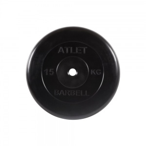 Диск "Atlet" обрезиненный, черный, диаметр 31 мм, 15 кг