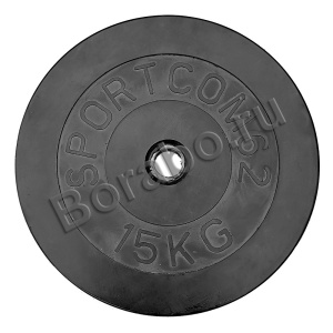 Диск Sportcom  обрезиненный, черный, диаметр 26 мм, 15 кг