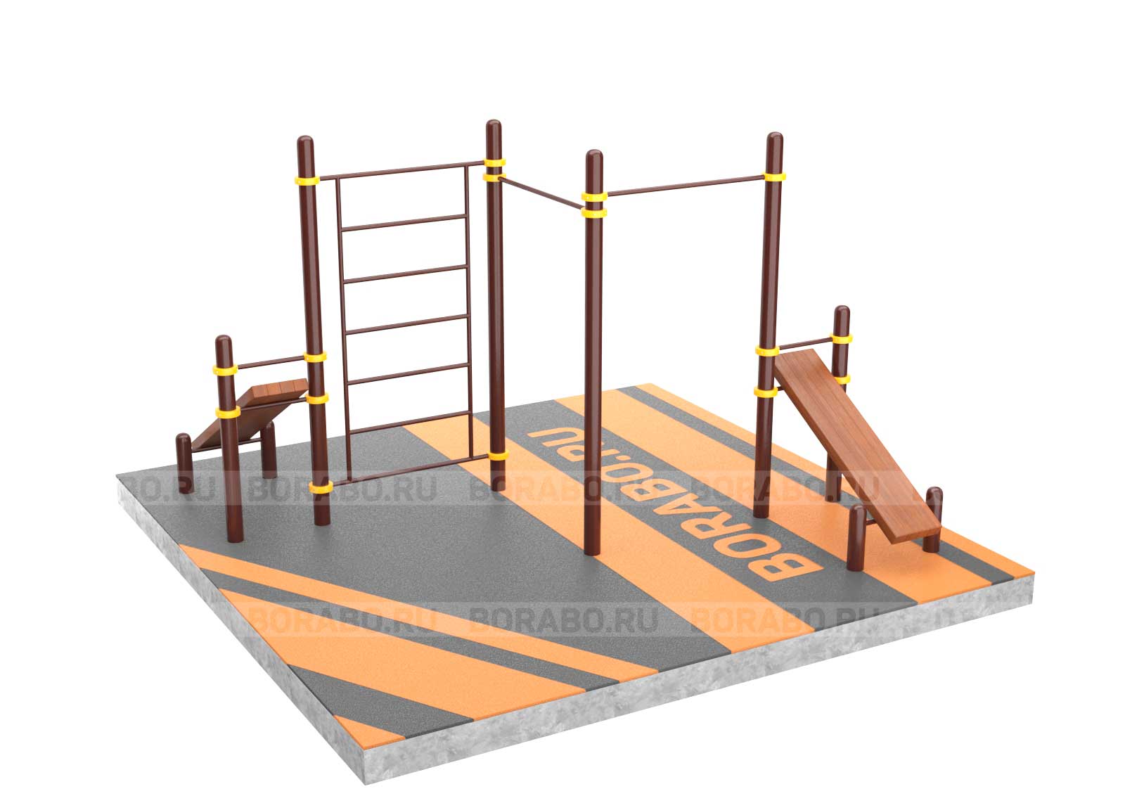 Спортивный Workout комплекс BW-48-М с двумя скамьями для пресса, двумя турниками и шведской стенкой