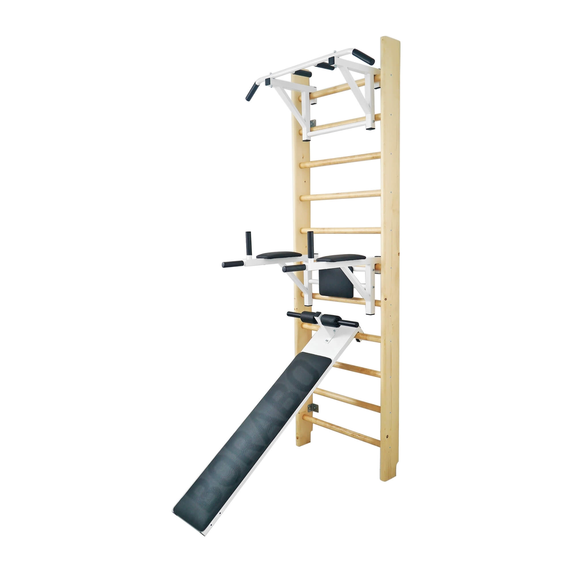 Шведская стенка деревянная (сосна) 260x80x14 см + Турник +Брусья Пресс + Доска угловая с валиками