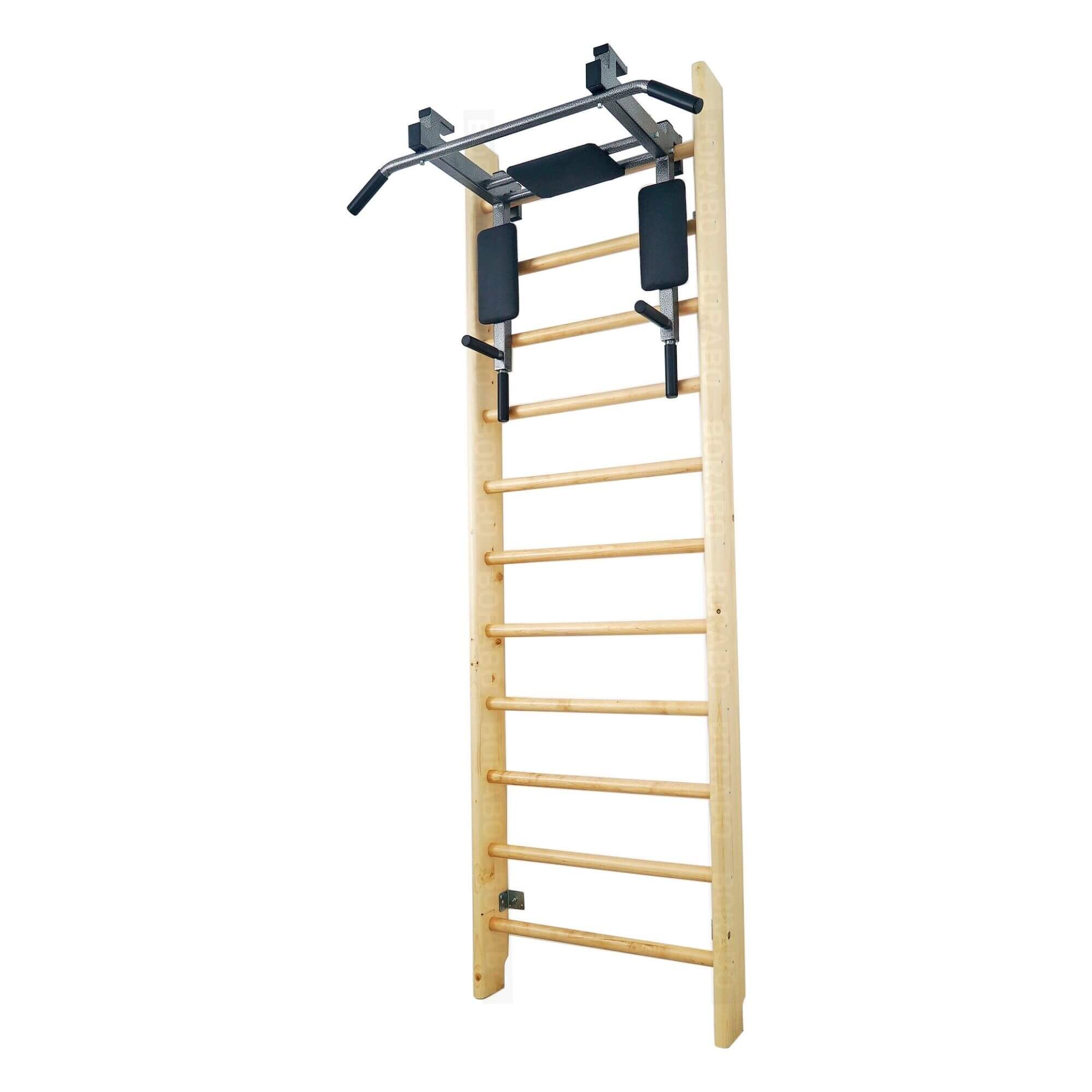 Шведская стенка деревянная (сосна) 260x80x14 см + Турник Брусья Пресс 3 в 1