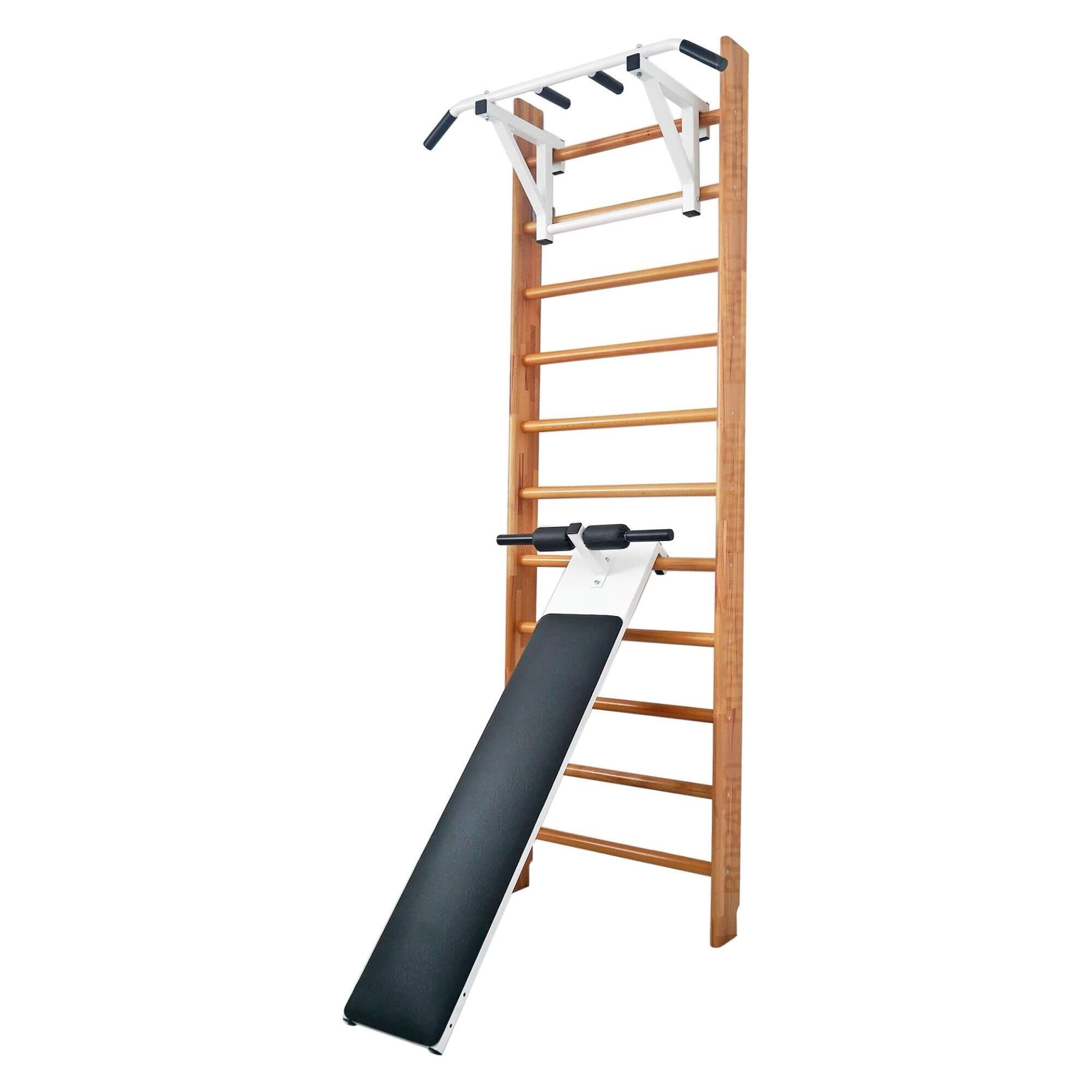 Шведская стенка деревянная Бук ламельный 260x80x14 см + Навесной турник + Доска для пресса с валиками