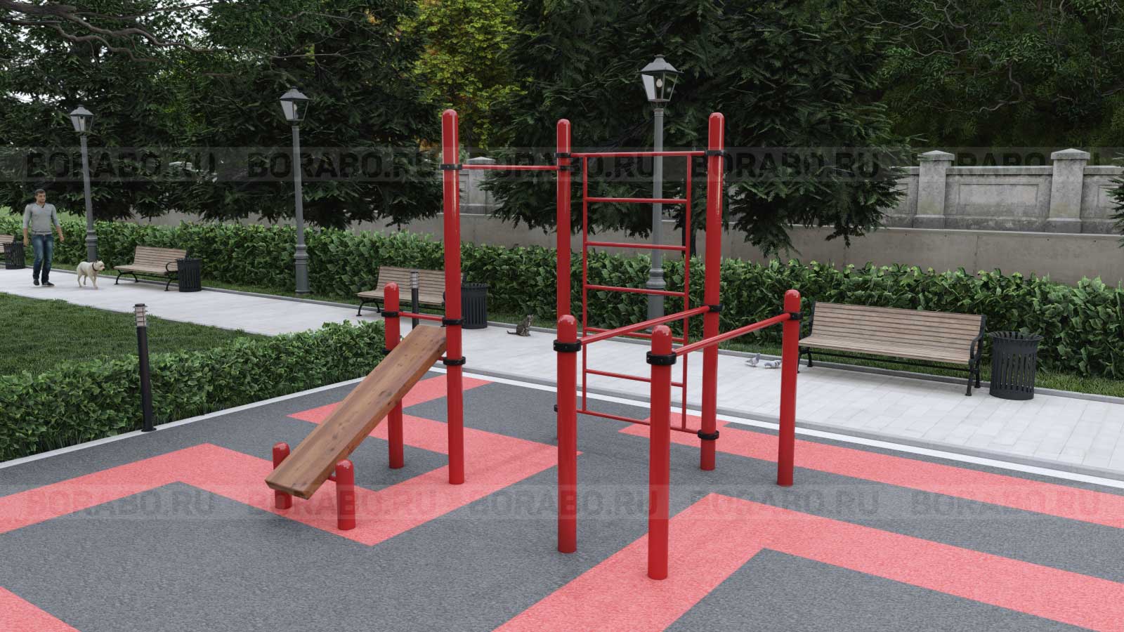 Спортивный Workout комплекс BW-49-М со скамьей для пресса, лестницей, турником и брусьями