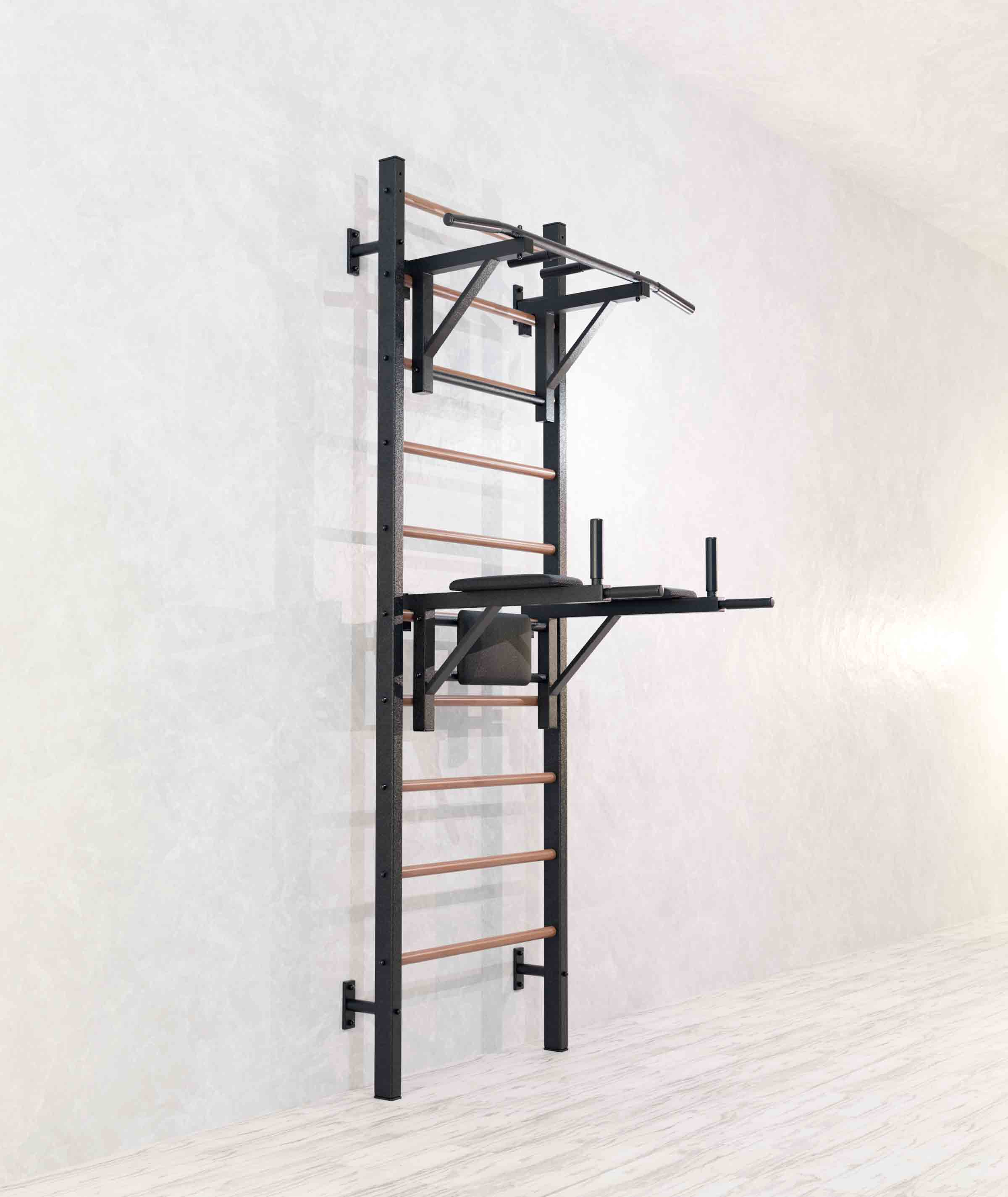 Шведская стенка комбинированная Бук Сталь 240x71x16 см + Турник навесной + Брусья Пресс