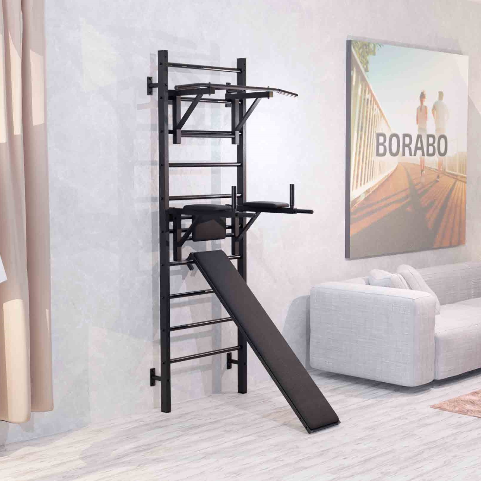 Шведская стенка металлическая Проф 240x71x16 см + Навесной турник + Брусья Пресс + Доска для пресса