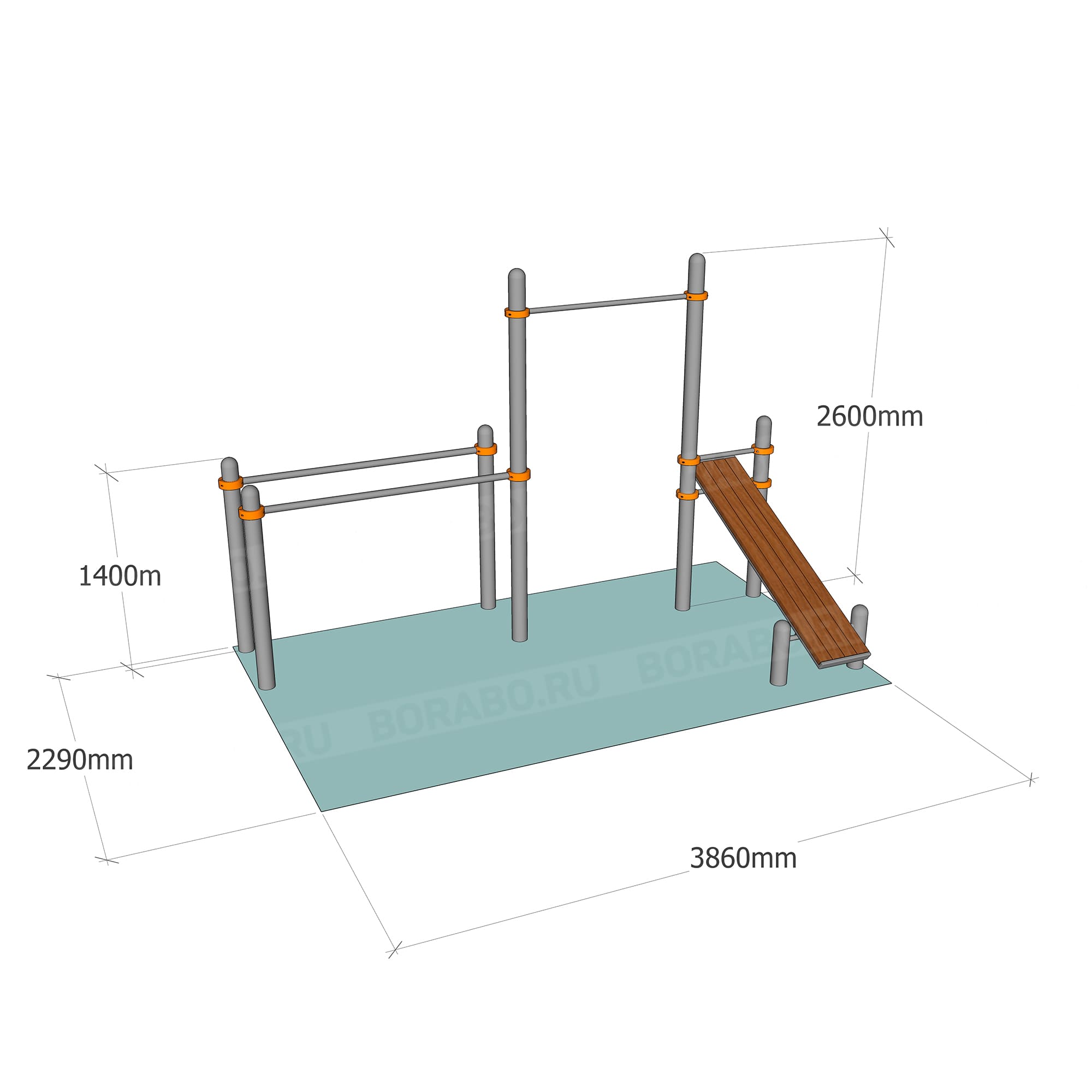 Спортивный Workout комплекс BW-42-М с лавкой для пресса, турником и брусьями