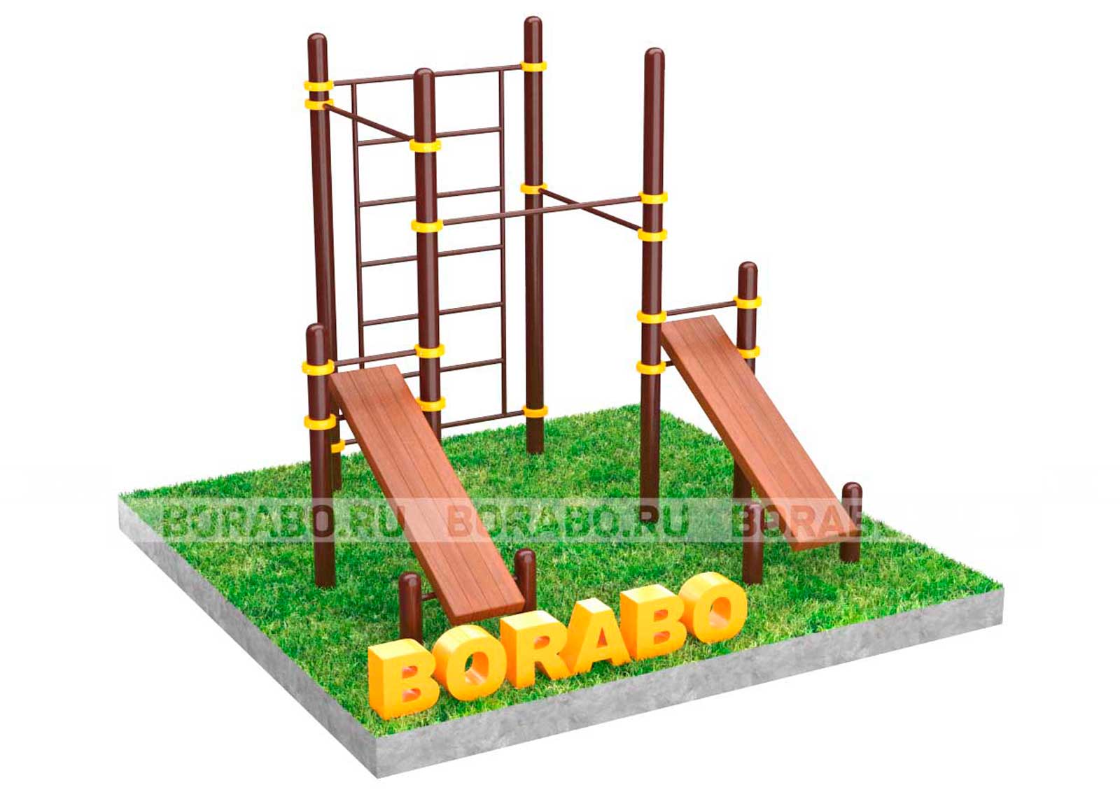 Спортивный Workout комплекс BW-25-М с двумя скамьями для пресса, лестницей и тремя турниками