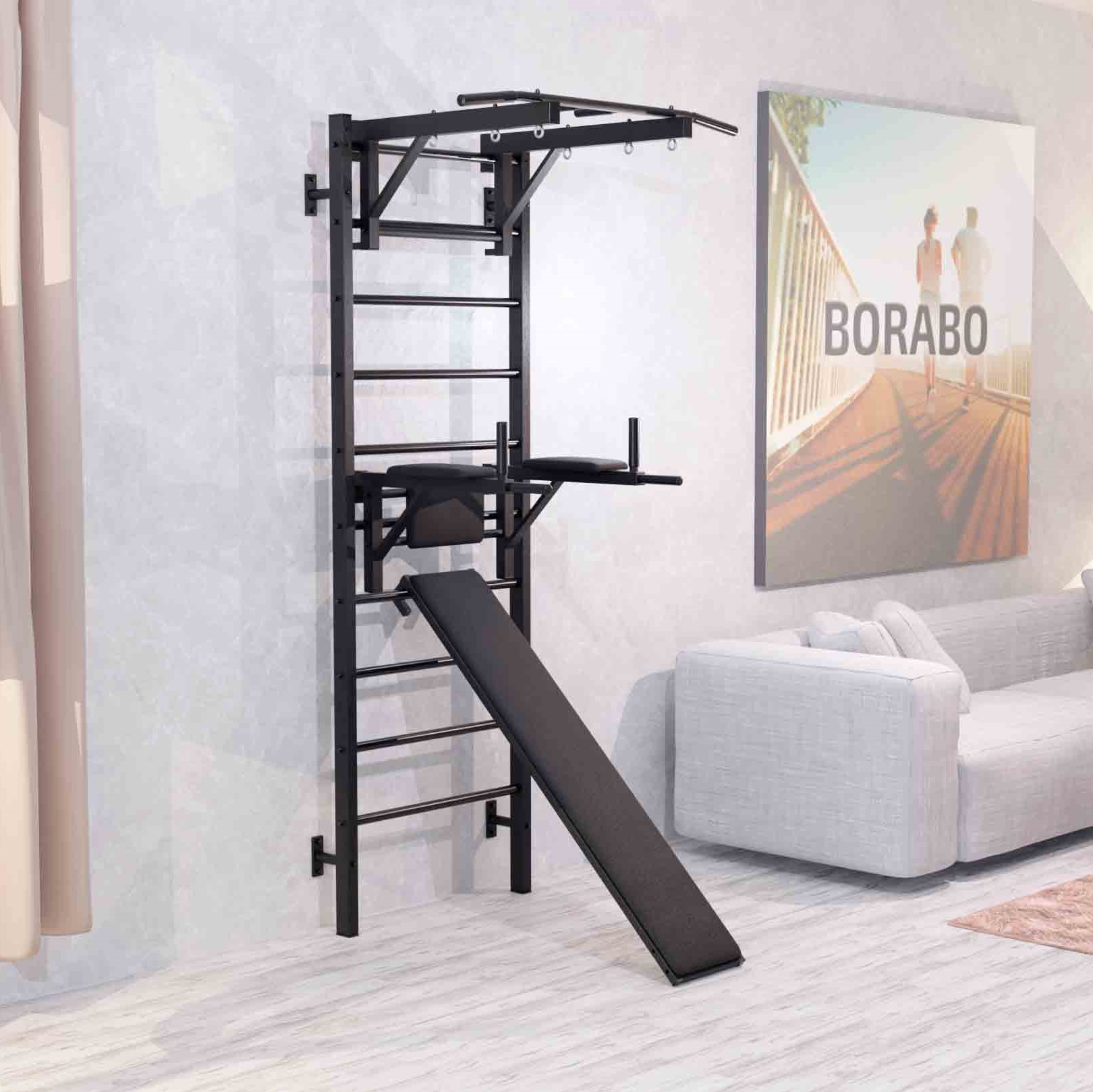 Шведская стенка металлическая Проф 240x71x16 см + Детский спортивный комплекс - Турник + Брусья Пресс + Доска наклонная