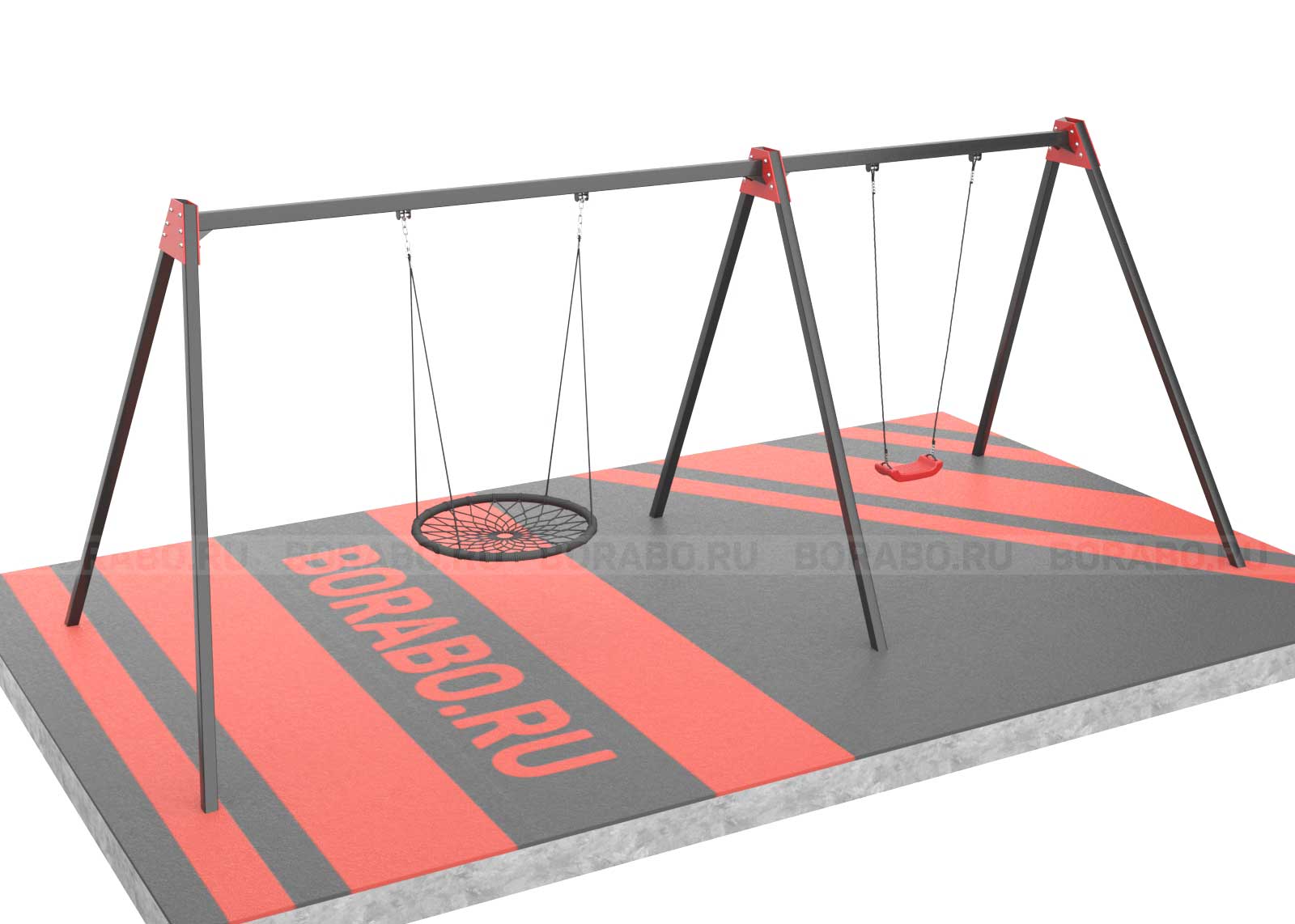 Качели двойные Гнездо + Лодочка стальная рама с бетонированием Workout BW-81