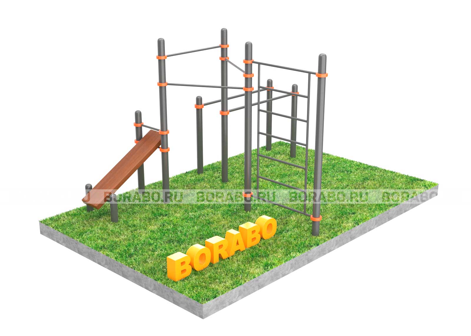 Спортивный Workout комплекс BW-59-M с лестницей турником для подтягивания треугольник, брусьями и лавкой для пресса