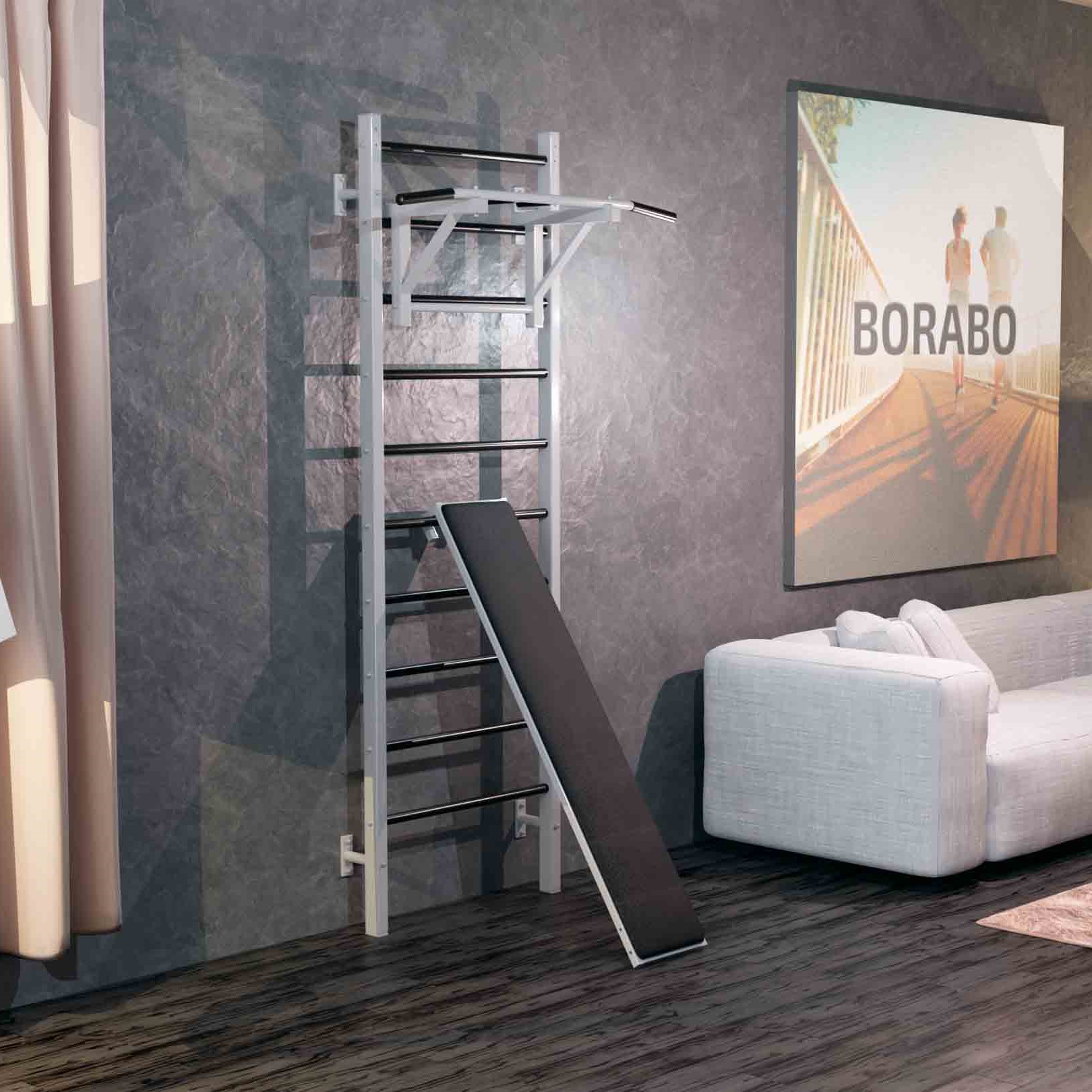 Шведская стенка металлическая Проф 240x71x16 см + Навесной турник + Угловая доска