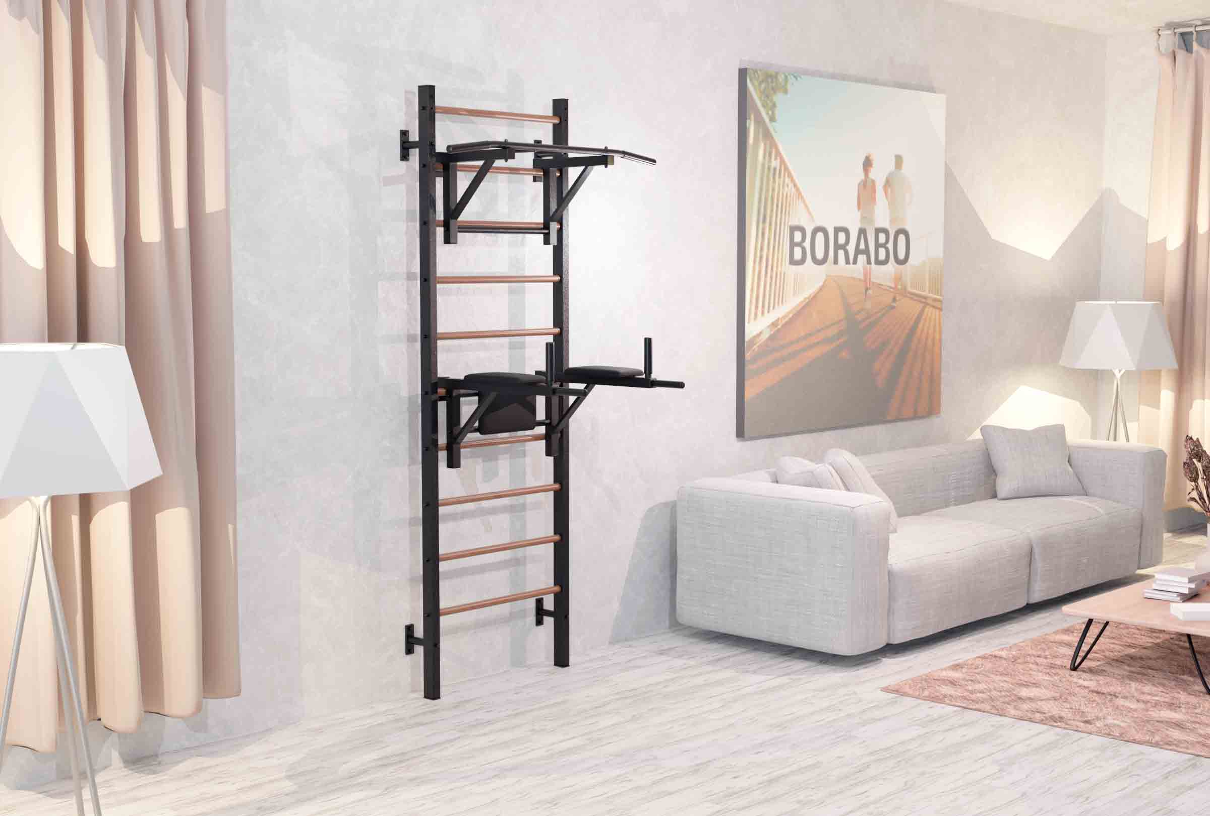 Шведская стенка комбинированная Бук Сталь 240x71x16 см + Турник навесной + Брусья Пресс