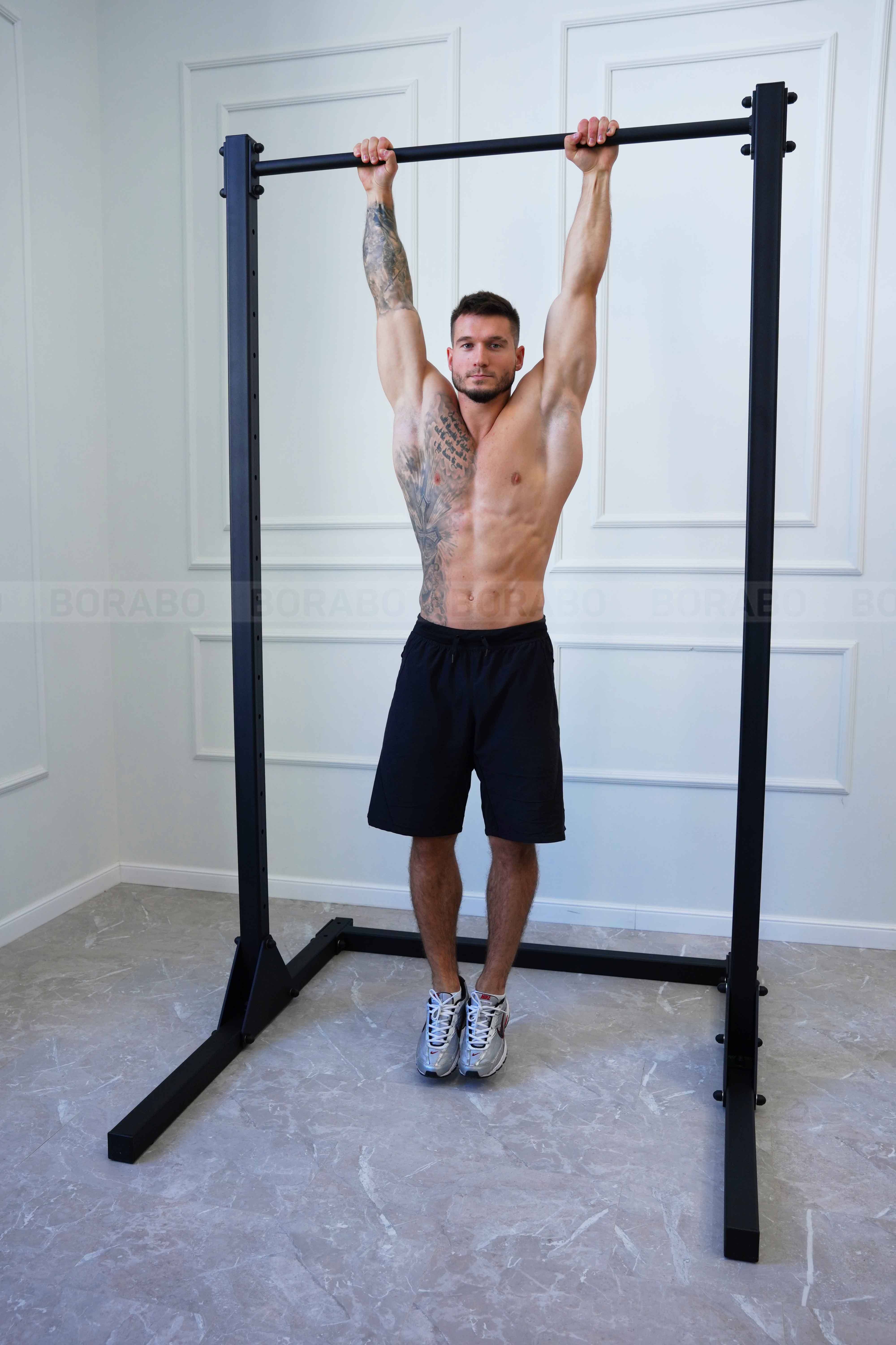 Турник напольный с брусьями и перекладиной для отжиманий, черный