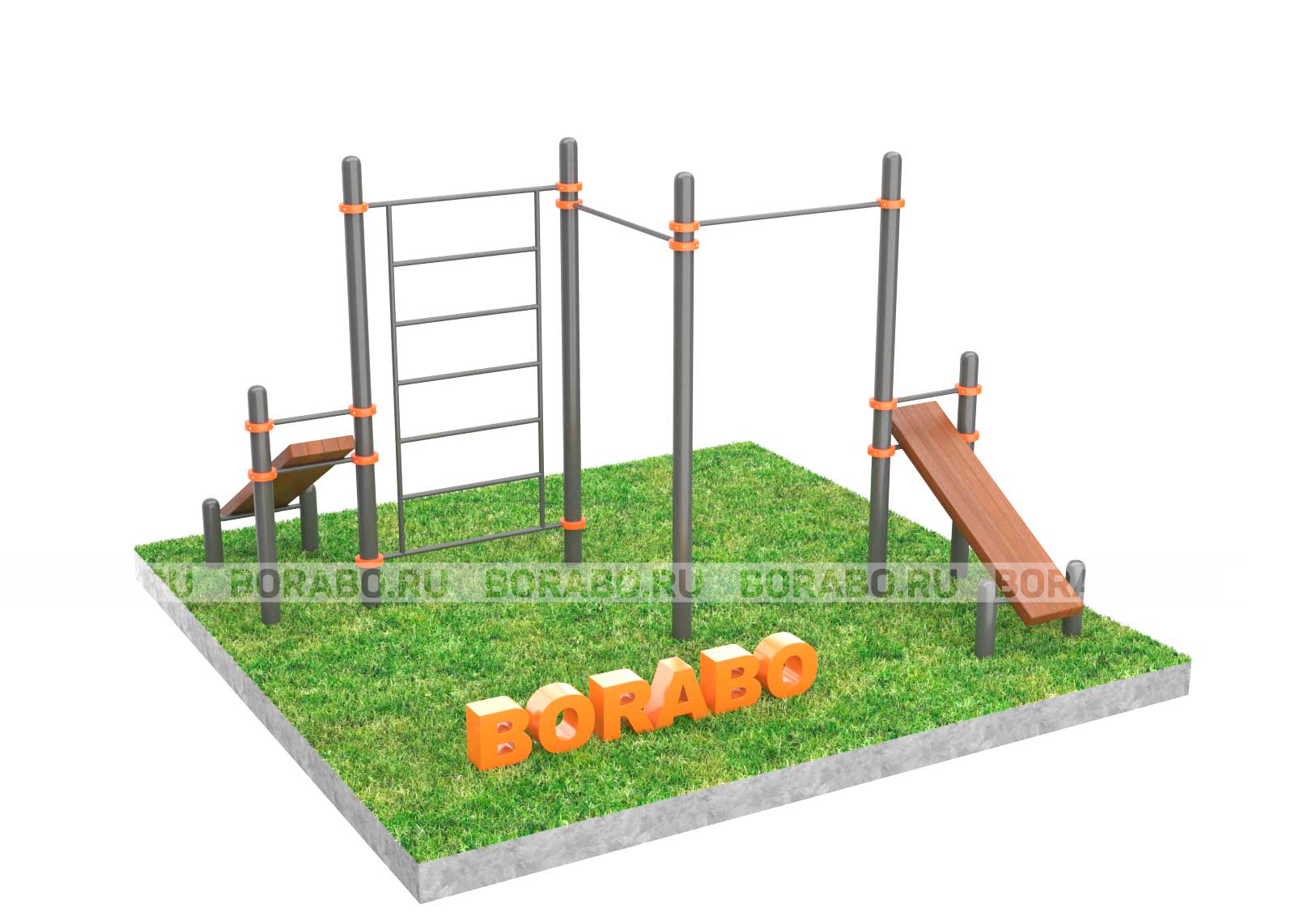 Спортивный Workout комплекс BW-48-М с двумя скамьями для пресса, двумя турниками и шведской стенкой