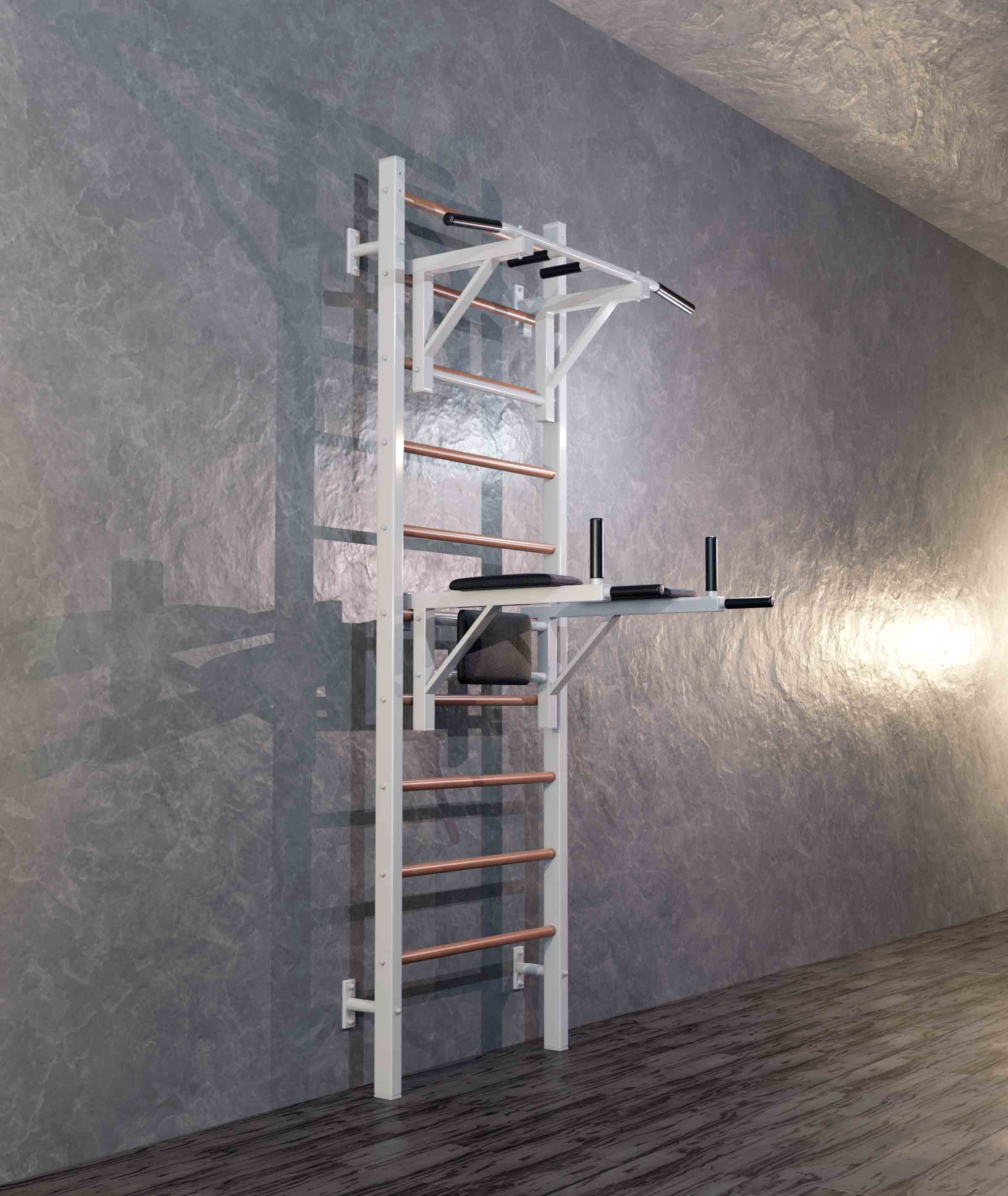 Шведская стенка комбинированная Бук Сталь 240x71x16 см + Турник навесной + Брусья Пресс