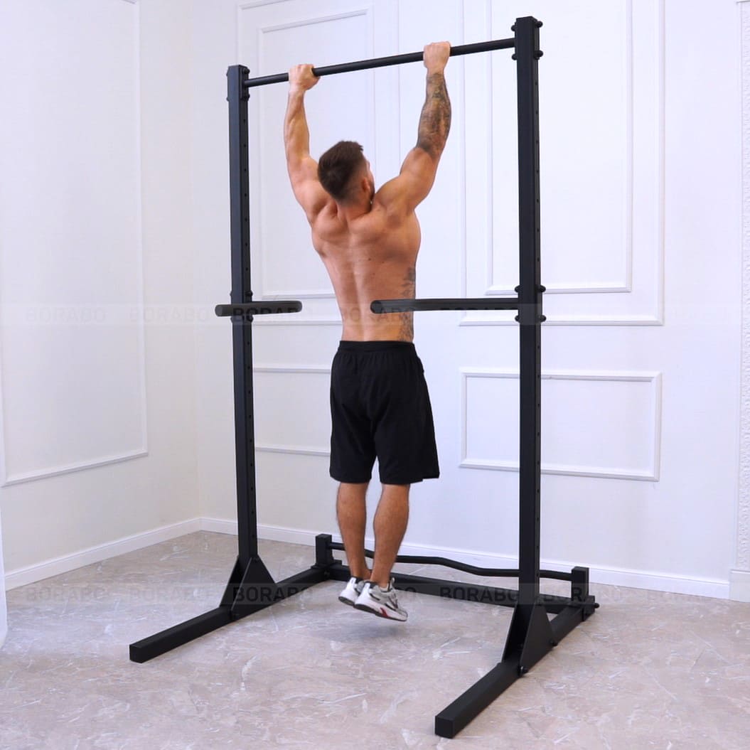 Турник напольный с брусьями и перекладиной для отжиманий, черный