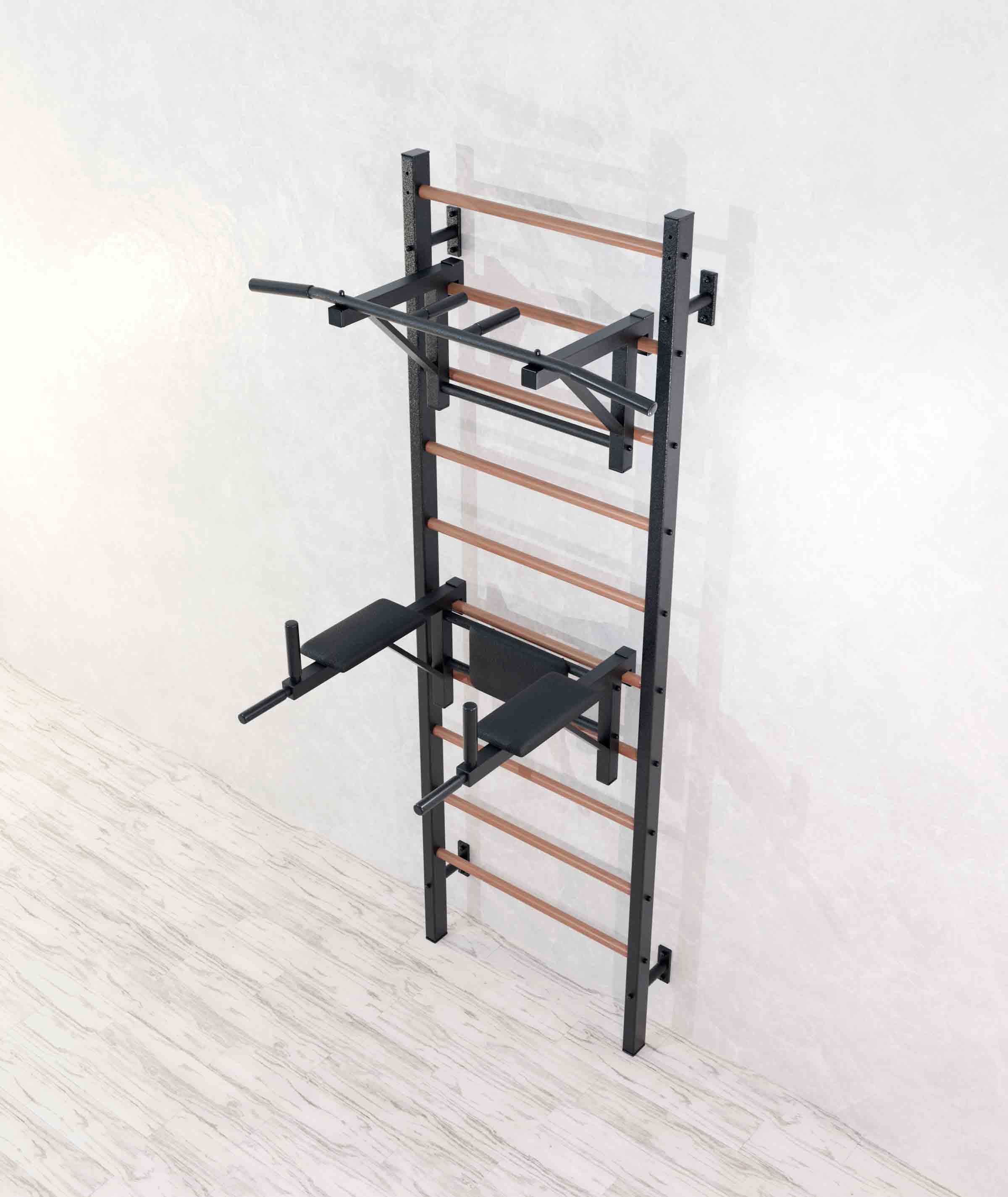 Шведская стенка комбинированная Бук Сталь 240x71x16 см + Турник навесной + Брусья Пресс