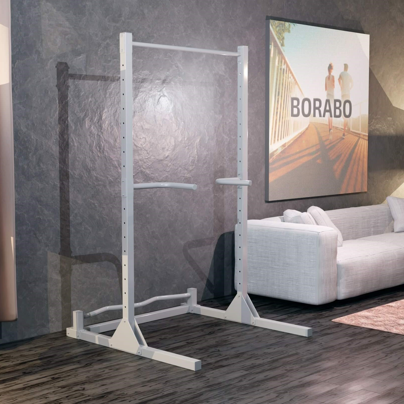 Турник напольный с брусьями и перекладиной для отжиманий, белый