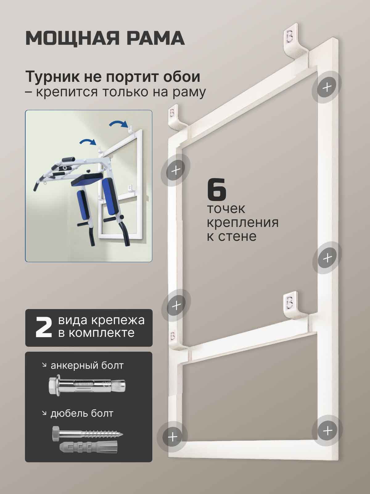 Турник Брусья Пресс 3 в 1 мультихват PRO на раме Белый