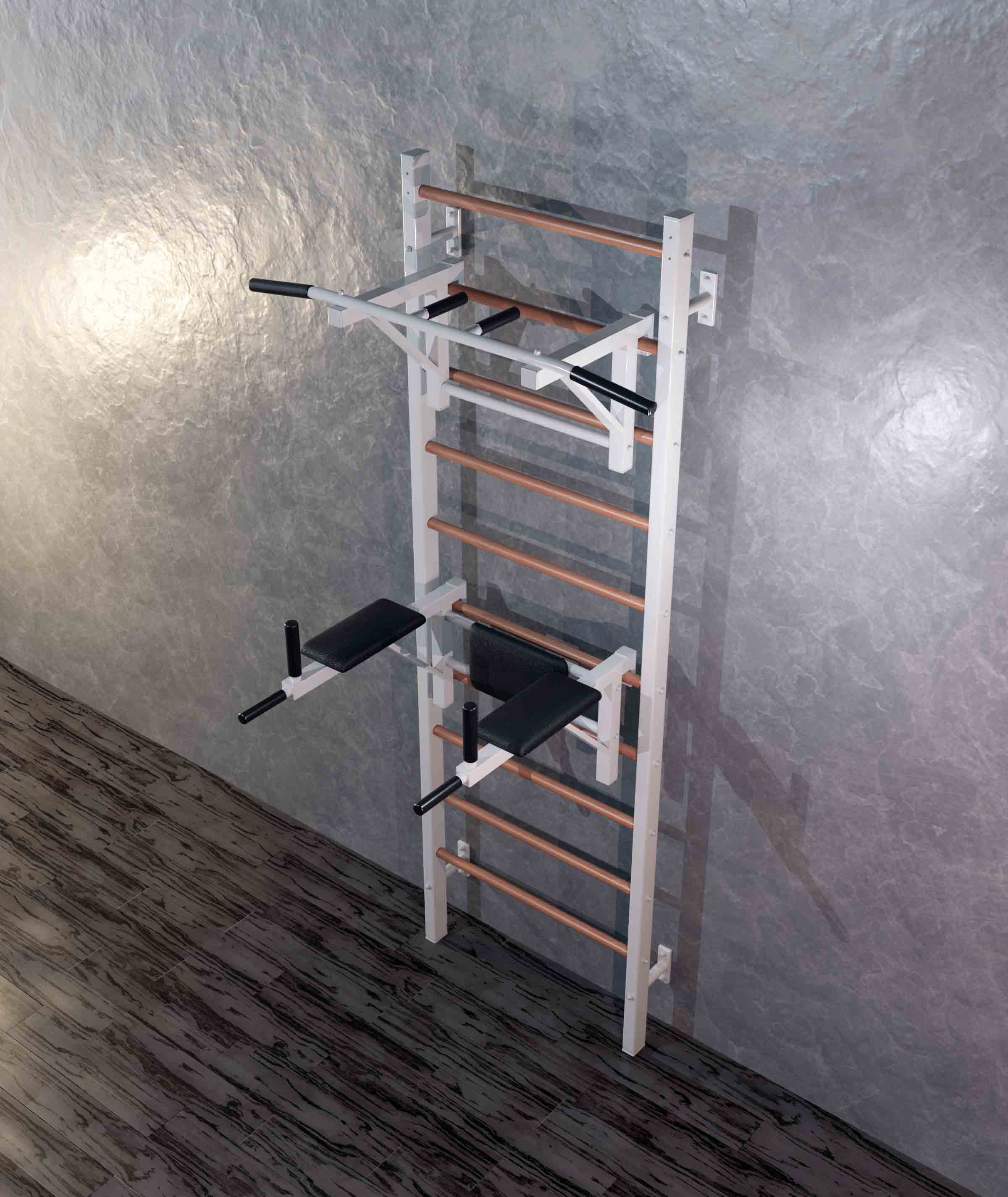 Шведская стенка комбинированная Бук Сталь 240x71x16 см + Турник навесной + Брусья Пресс