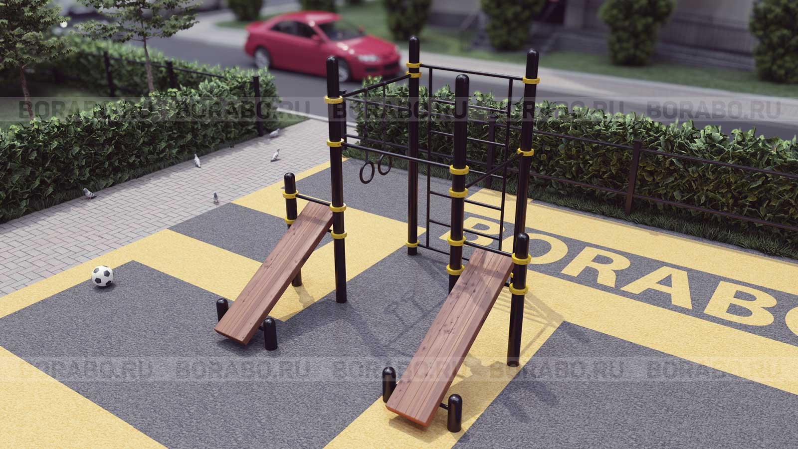 Спортивный Workout комплекс BW-63-M с двумя скамьями для пресса, лестницей, тремя турниками и кольцами