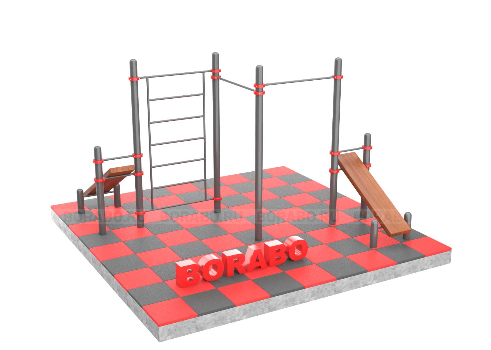 Спортивный Workout комплекс BW-48-М с двумя скамьями для пресса, двумя турниками и шведской стенкой