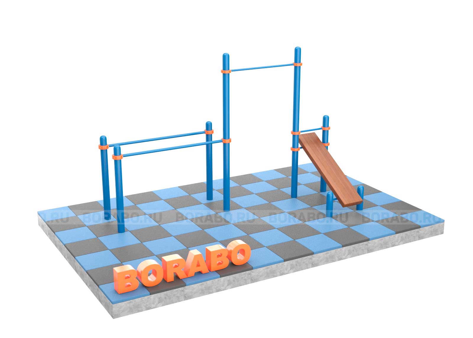 Спортивный Workout комплекс BW-42-М с лавкой для пресса, турником и брусьями