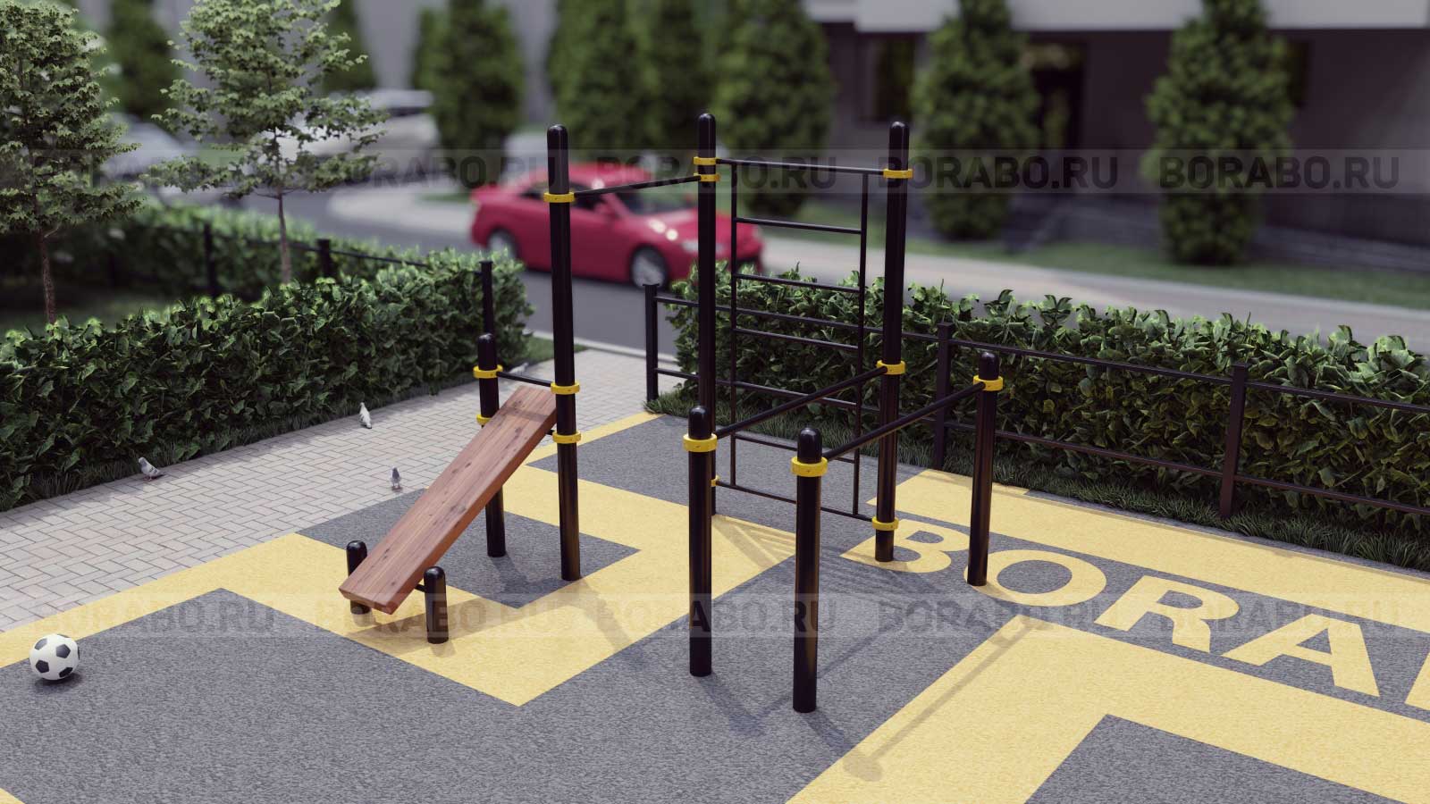 Спортивный Workout комплекс BW-49-М со скамьей для пресса, лестницей, турником и брусьями