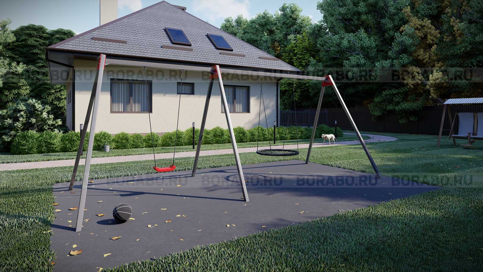 Качели двойные Гнездо + Лодочка стальная рама с бетонированием Workout BW-81