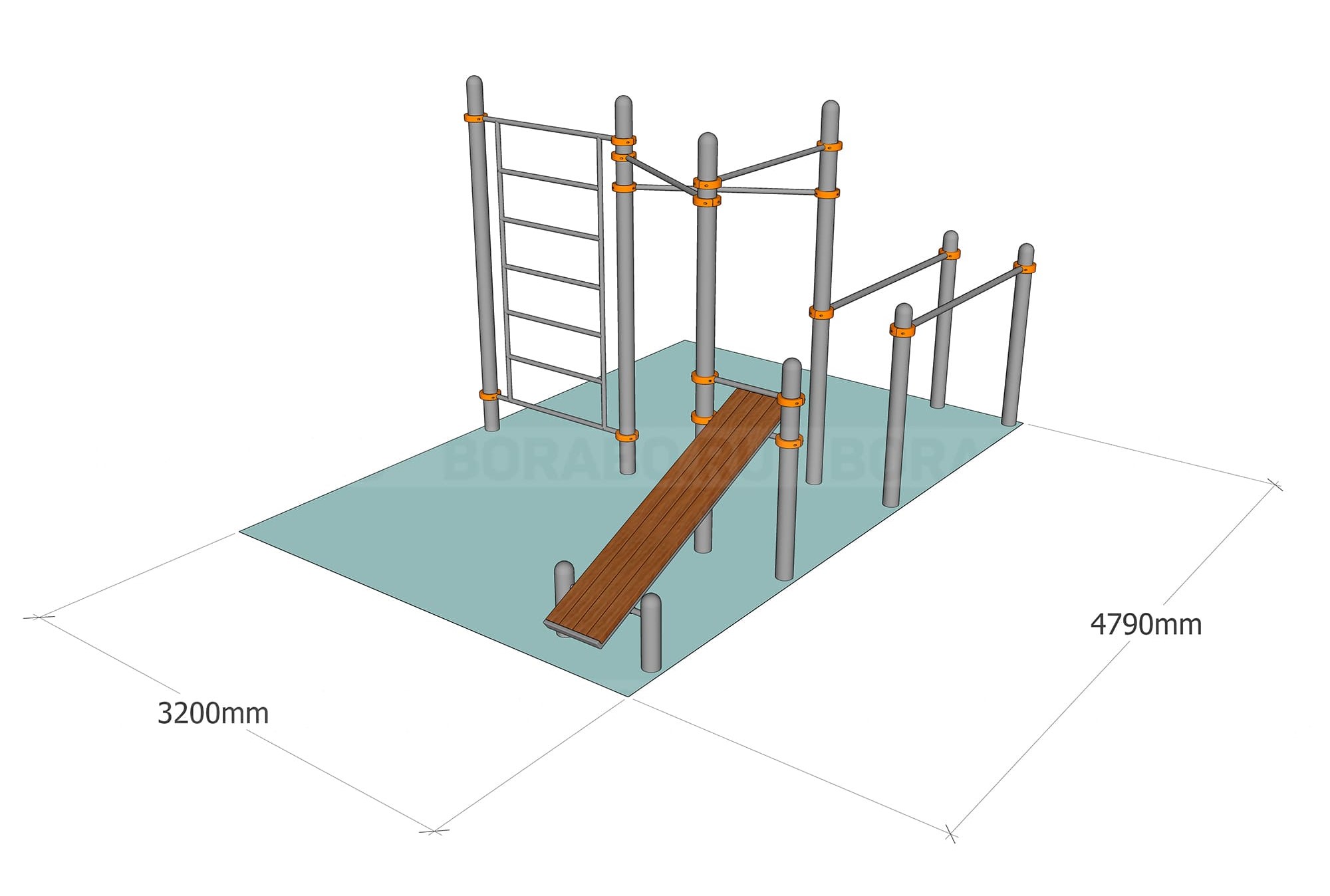 Спортивный Workout комплекс BW-59-M с лестницей турником для подтягивания треугольник, брусьями и лавкой для пресса