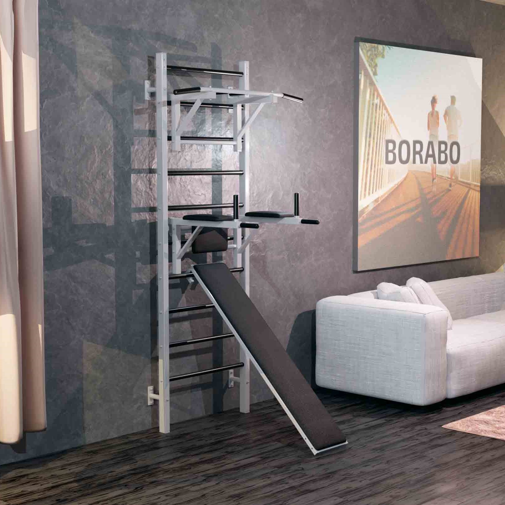 Шведская стенка металлическая Проф 240x71x16 см + Навесной турник + Брусья Пресс + Доска для пресса