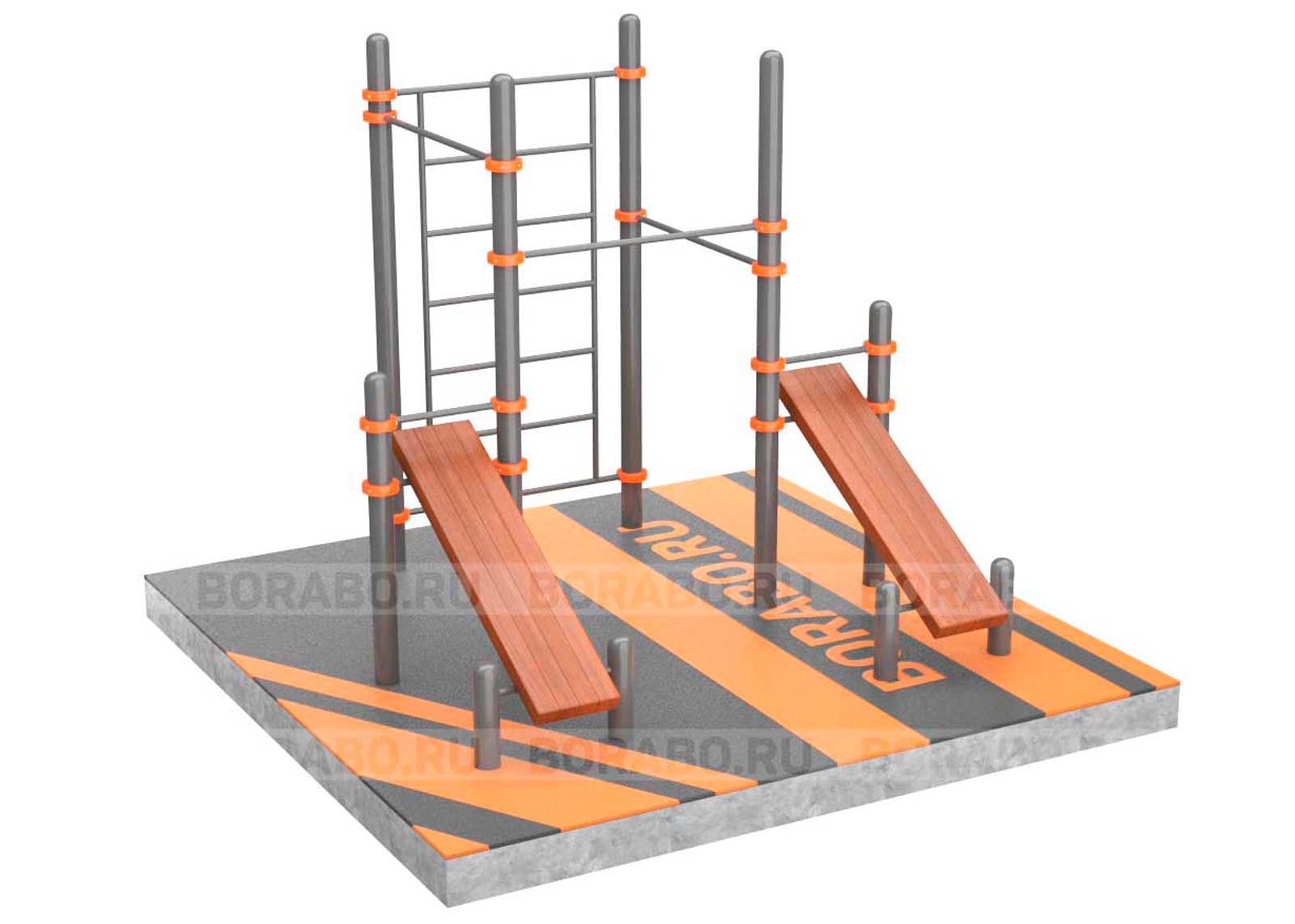 Спортивный Workout комплекс BW-25-М с двумя скамьями для пресса, лестницей и тремя турниками