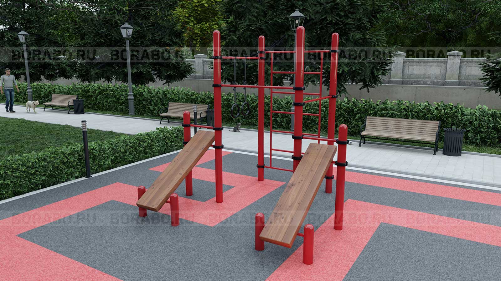 Спортивный Workout комплекс BW-63-M с двумя скамьями для пресса, лестницей, тремя турниками и кольцами