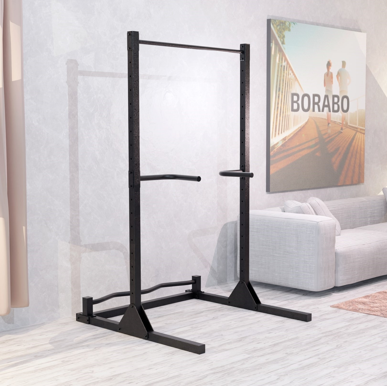 Турник напольный с брусьями и перекладиной для отжиманий, черный