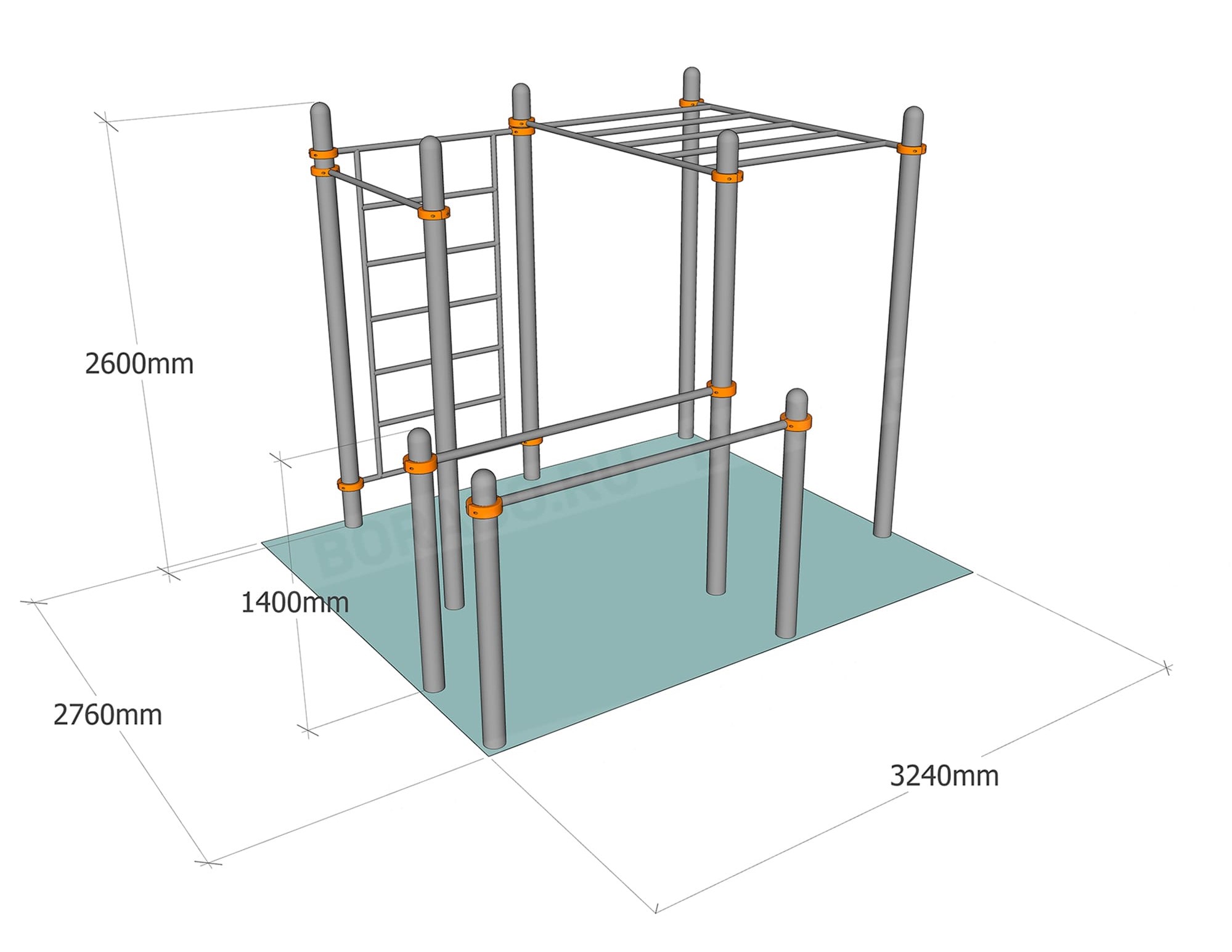 Спортивный Workout комплекс BW-37 с рукоходом, лестницей, турником и брусьями