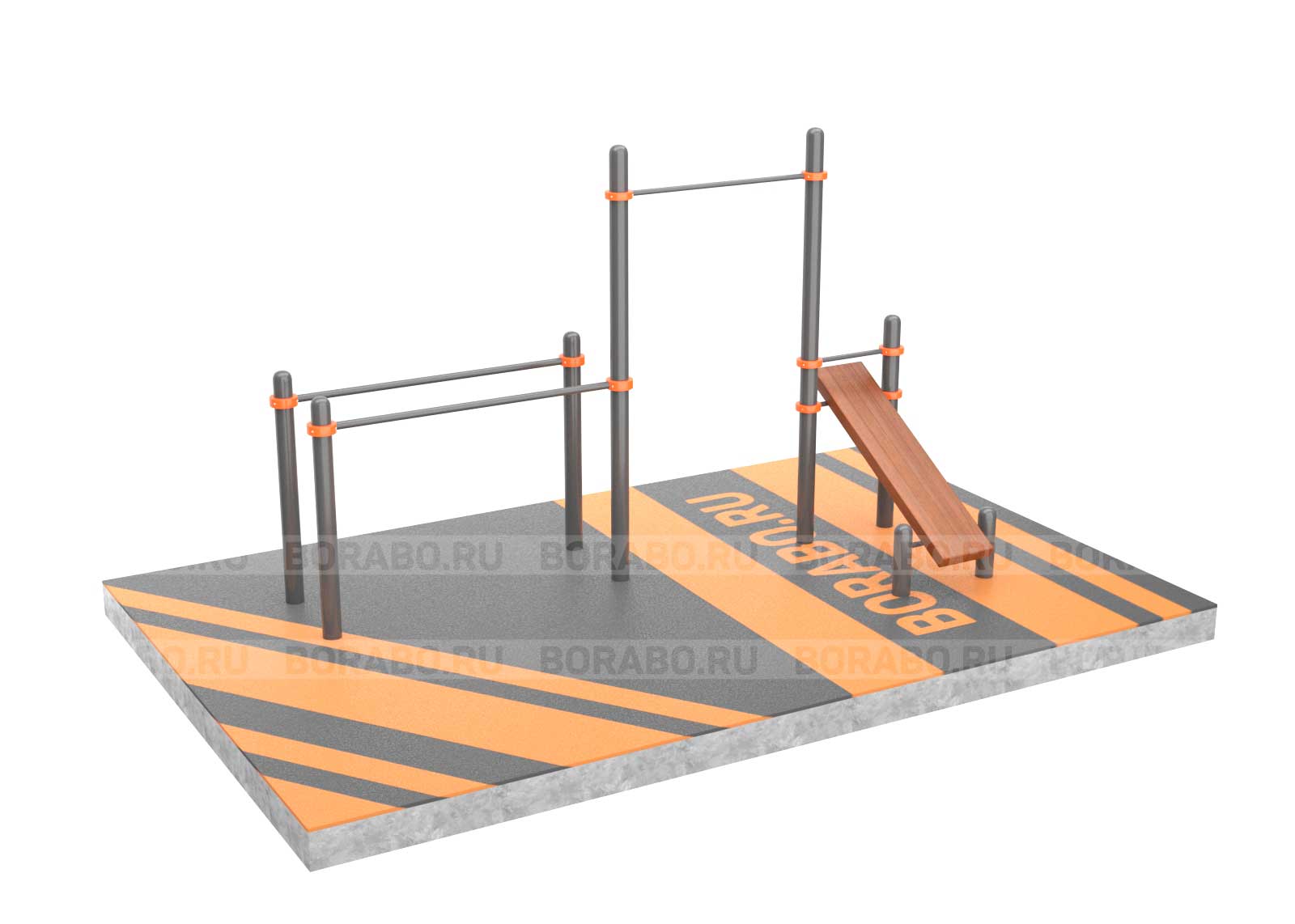 Спортивный Workout комплекс BW-42-М с лавкой для пресса, турником и брусьями