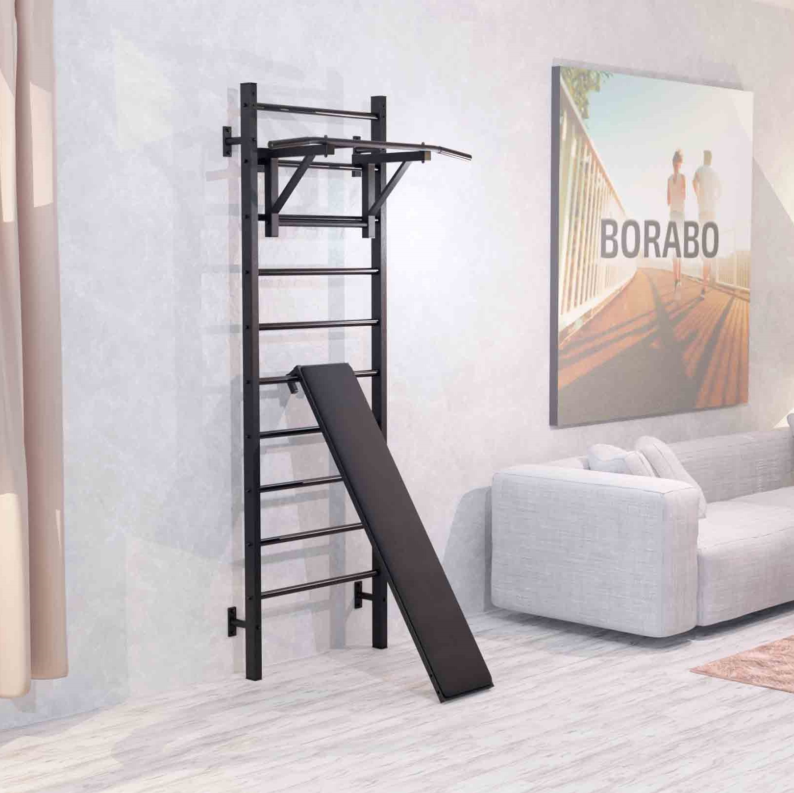 Шведская стенка металлическая Проф 240x71x16 см + Навесной турник + Угловая доска