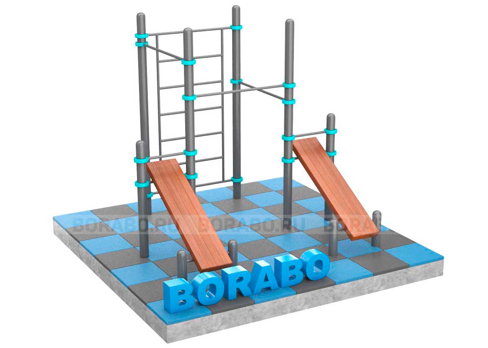 Спортивный Workout комплекс BW-25-М с двумя скамьями для пресса, лестницей и тремя турниками