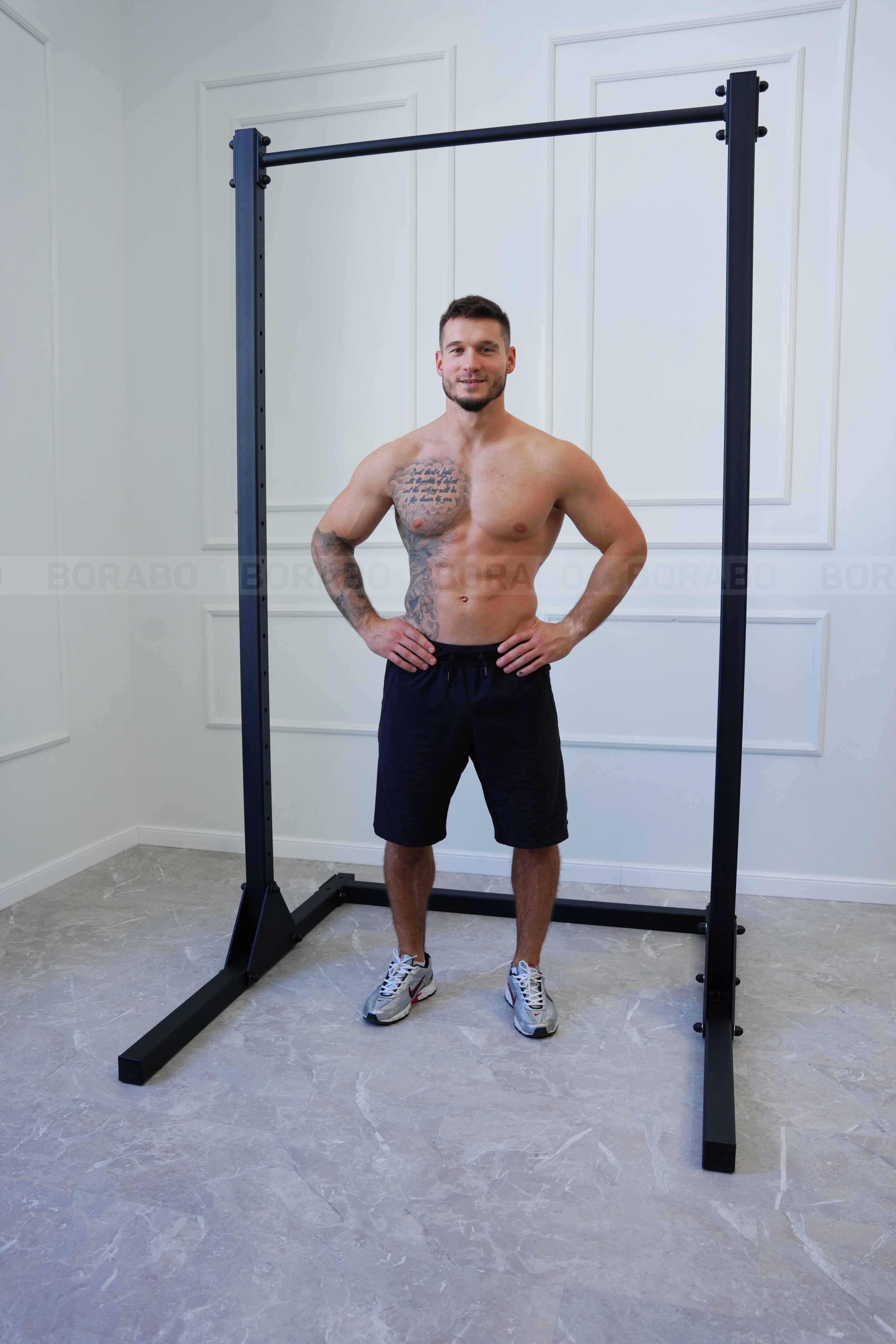 Турник напольный с брусьями и перекладиной для отжиманий, черный