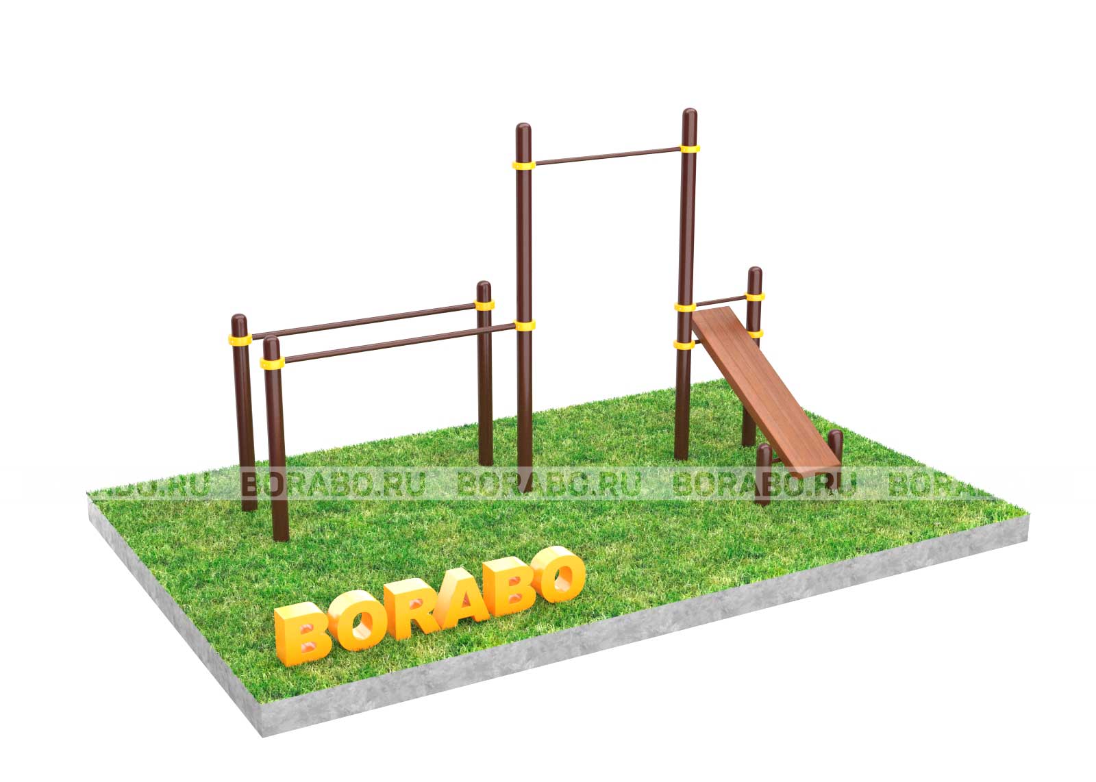 Спортивный Workout комплекс BW-42-М с лавкой для пресса, турником и брусьями