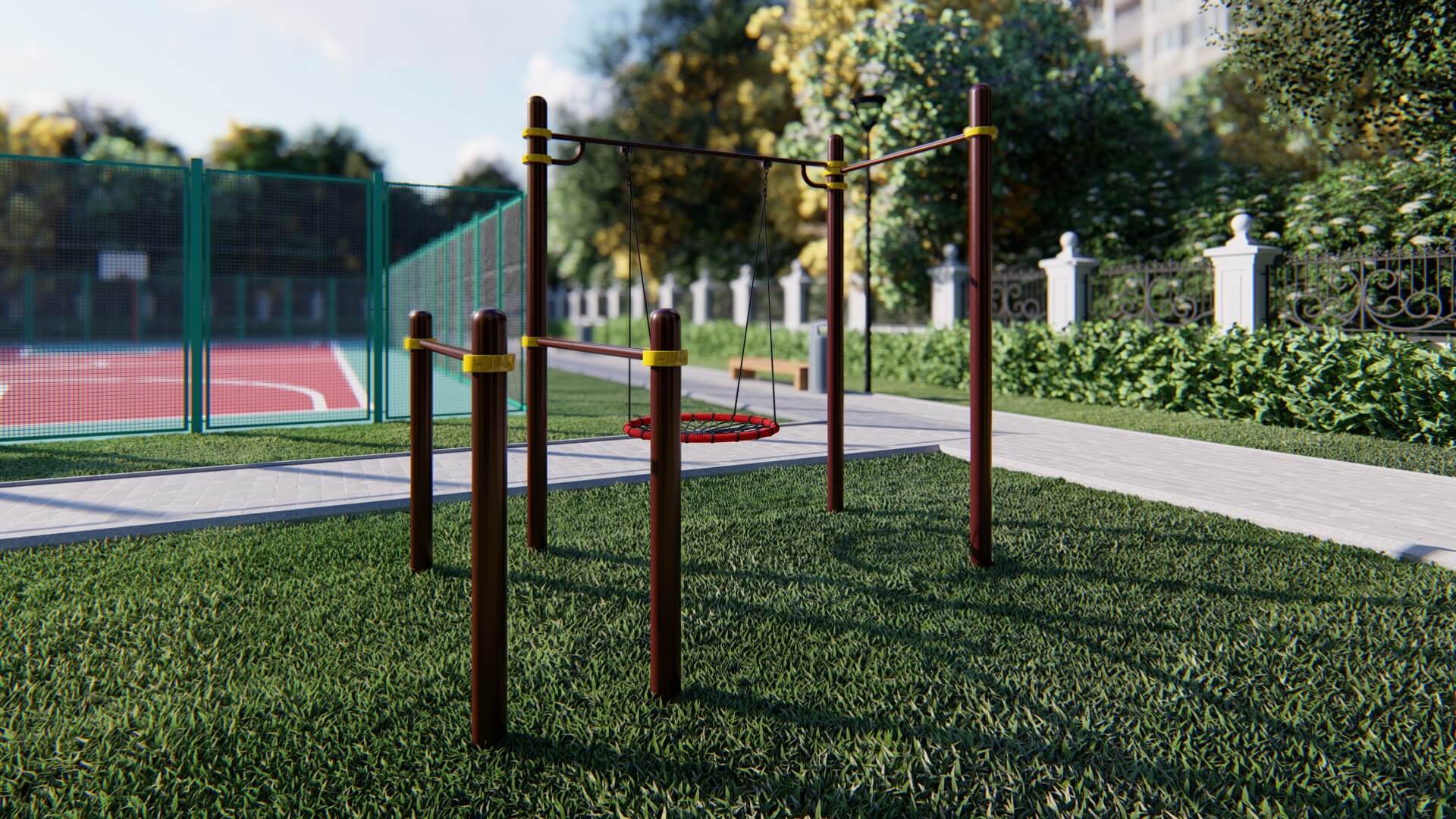 Турник Брусья и Качели-гнездо для улицы BW-114