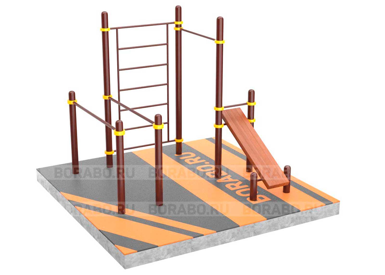 Спортивный Workout комплекс BW-49-М со скамьей для пресса, лестницей, турником и брусьями