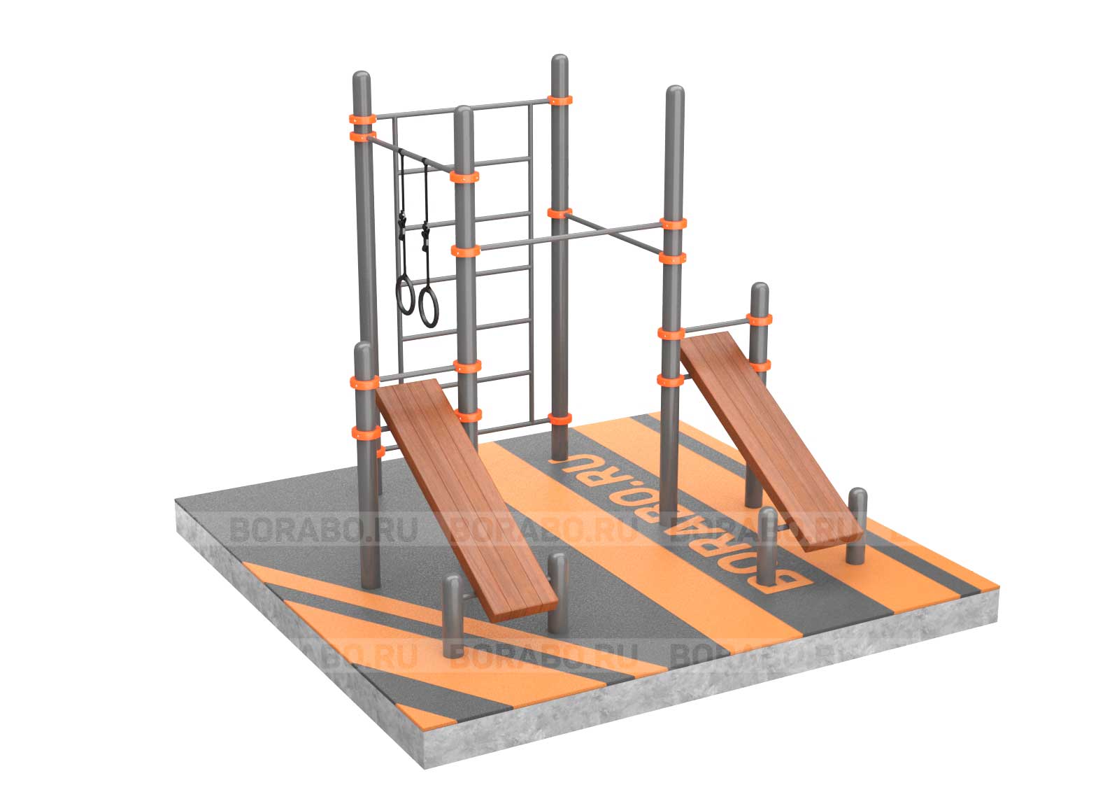 Спортивный Workout комплекс BW-63-M с двумя скамьями для пресса, лестницей, тремя турниками и кольцами