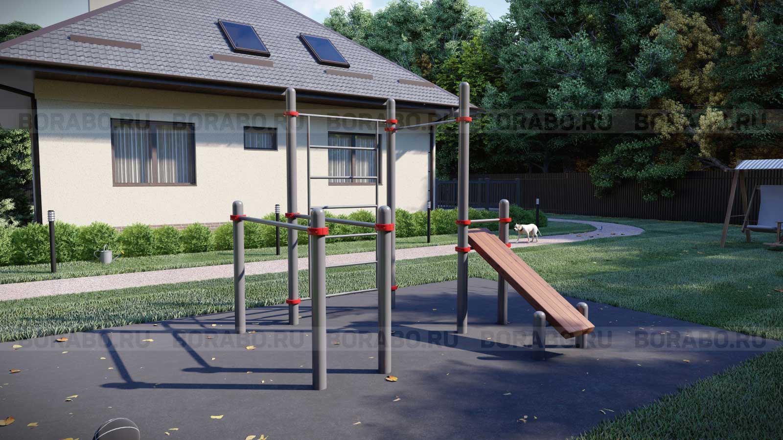 Спортивный Workout комплекс BW-49-М со скамьей для пресса, лестницей, турником и брусьями