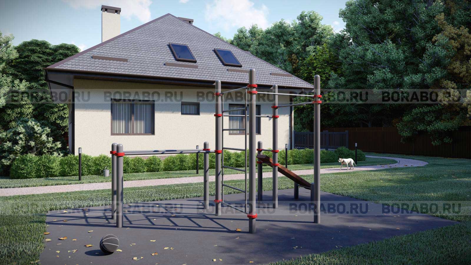 Спортивный Workout комплекс BW-32-М со скамьей для пресса, лестницей, тремя турниками и брусьями