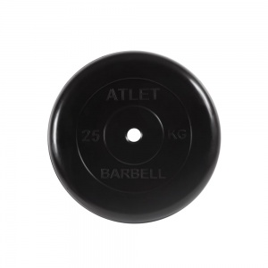 Диск "Atlet" обрезиненный, черный, диаметр 26 мм, 25 кг