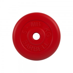 Диск Barbell обрезиненный, цветной, диаметр 26 мм, 5 кг