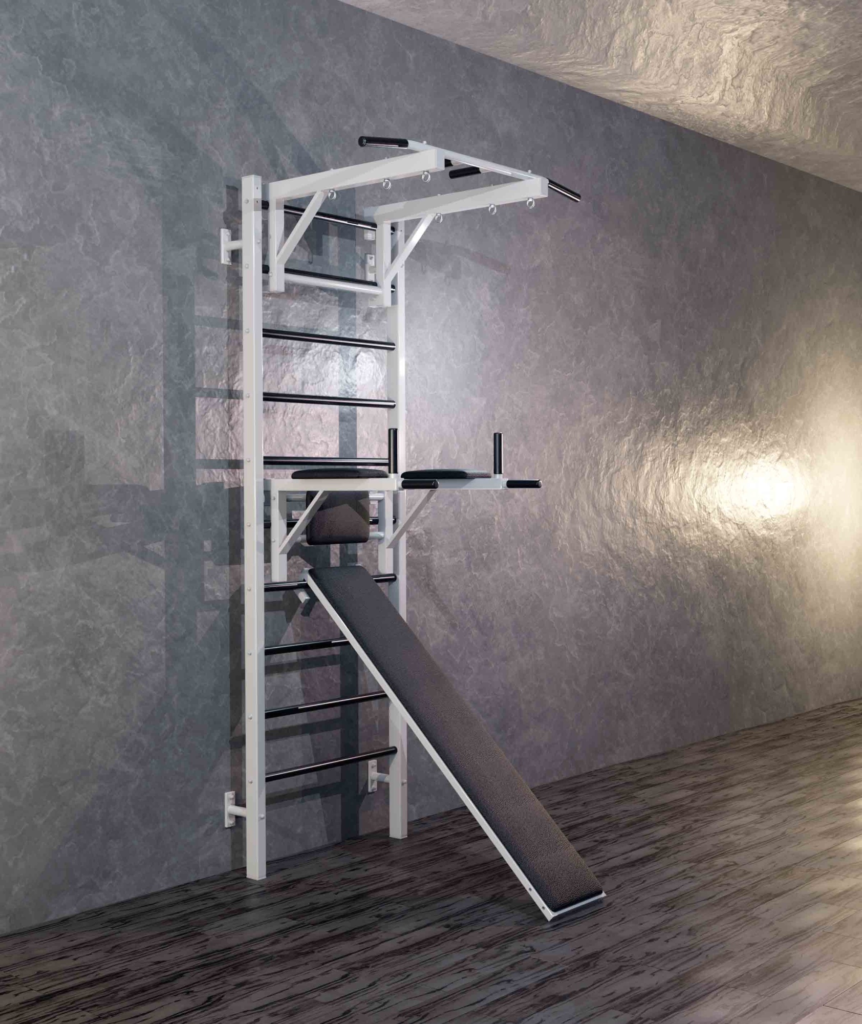 Шведская стенка металлическая Проф 240x71x16 см + Детский спортивный комплекс - Турник + Брусья Пресс + Доска наклонная