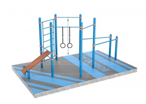Спортивный Workout комплекс BW-44-М со скамьей для пресса, лестницей, тремя турниками брусьями, канатом и кольцами