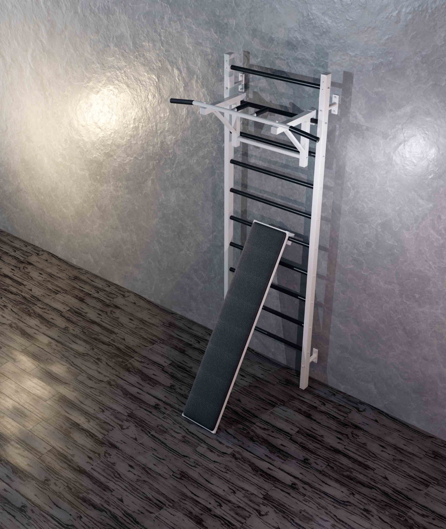 Шведская стенка металлическая Проф 240x71x16 см + Навесной турник + Угловая доска